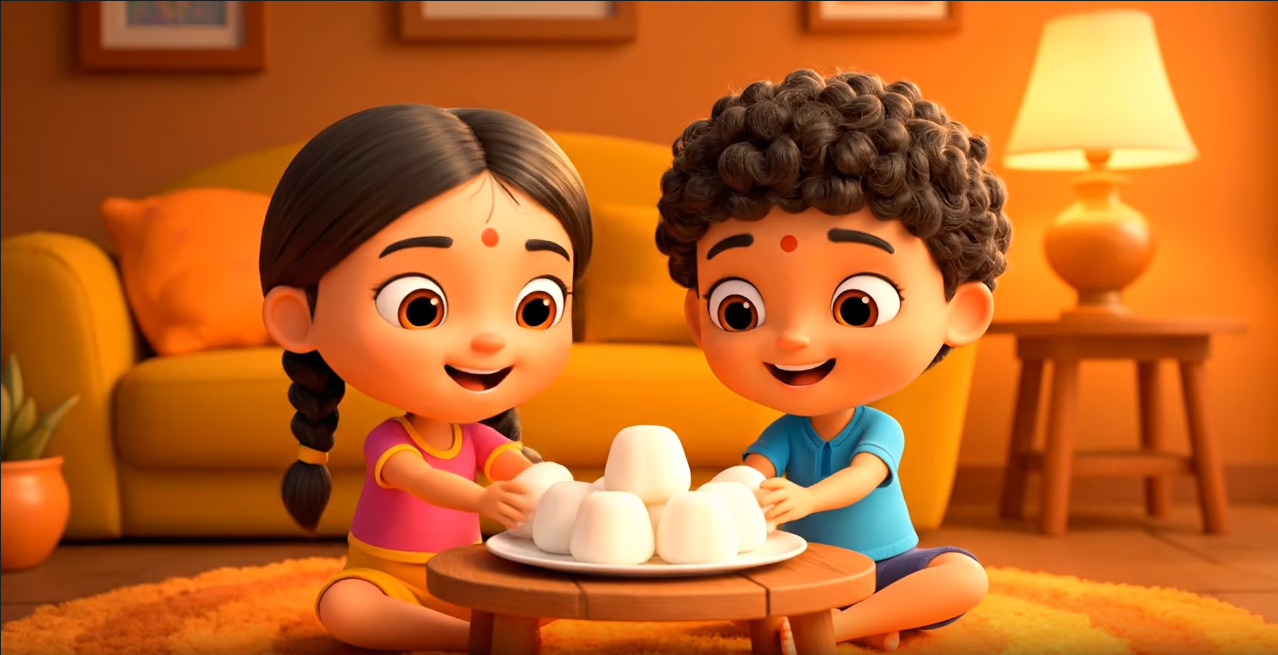 Two friends sharing Indian sweets on a road trip.